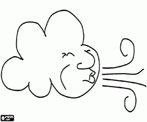 Cloud with wind, wind blowing very hard coloring page