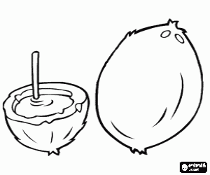 Coconuts, a whole one and a middle one with coconut water coloring page