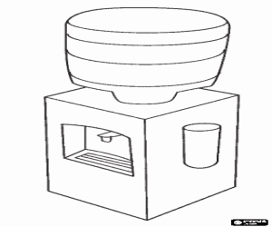 Cold water dispenser with water tank above the dispenser cups coloring page