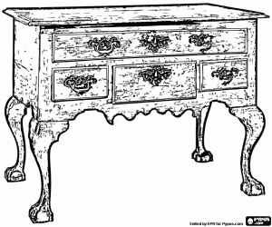 Commode with legs, chest of large drawers coloring page