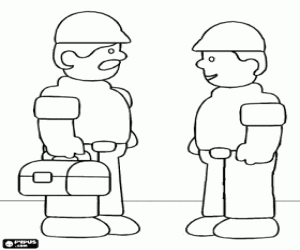 Construction workers talking when arrives at work coloring page