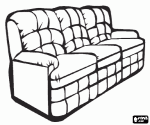 Couch, settee or sofa  with three seats, leather padded  coloring page