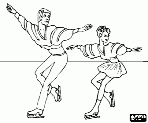 Couple of skaters doing an exercise of figure skating in the ice dancing discipline coloring page