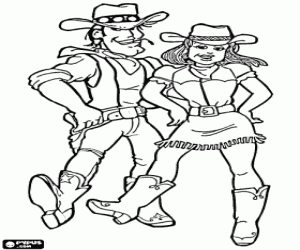 Cowboy and cowgirl at a country music dance coloring page