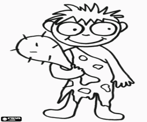 Cro-Magnon in his skin dress and a club coloring page