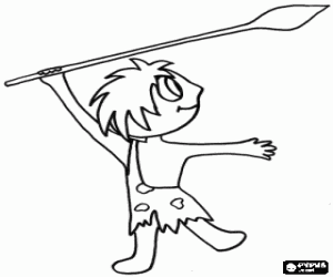 Cro-Magnon man ready to shoot the spear coloring page