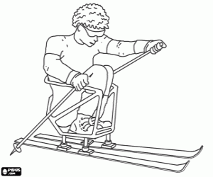 Cross-country skiing or XC skiing in sledge, a sport for persons with a physical disability coloring page