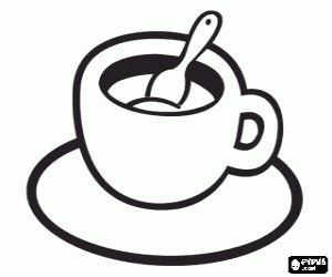 Cup of coffee with saucer and spoon coloring page