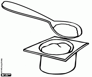 Cup of yogurt and a full spoon  coloring page