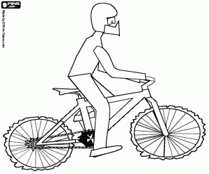 Cyclist ready for a downhill racing on his bike coloring page