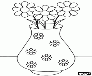 Daisies in a vase decorated with the same flowers coloring page