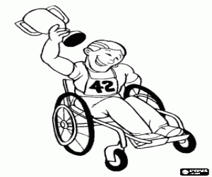 Disabled athlete on wheelchair with the winner