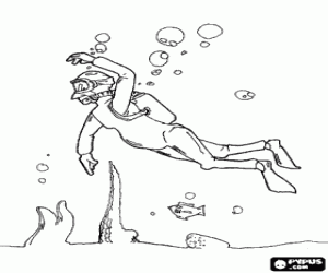Diving - Diving in the seabed with equipment coloring page