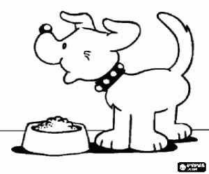 Dog with his dish full of food coloring page