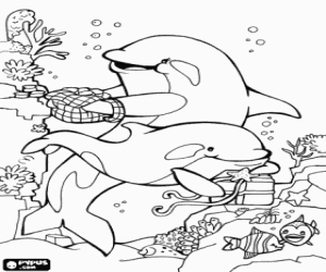 Dolphins in an imaginary life in the sea coloring page