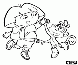 Dora the Explorer and her monkey friend Boots coloring page