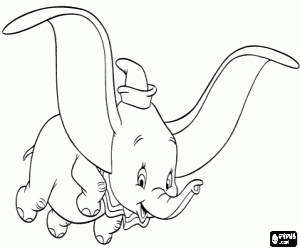 Dumbo, the little elephant, flying using his large ears as wings coloring page