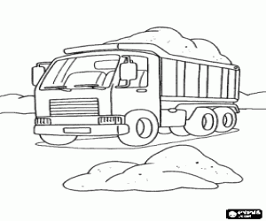 Dump truck load of soil in a work coloring page