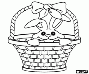 Easter Bunny in a basket with a decorative ribbon coloring page