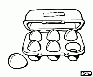 Egg carton with half a dozen chicken eggs coloring page