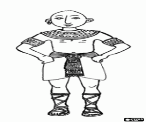 Egyptian citizen adorned with bracelets and necklace with the shaved head dressing a short skirt (shenti) and a belt and wearing sandals coloring page