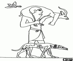 Egyptian returning from hunting with his dog and his prey, a deer coloring page