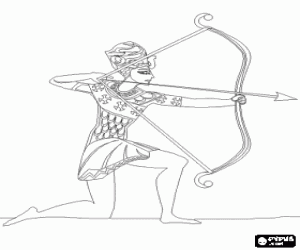 Egyptian soldier ready to shoot with a bow and arrow coloring page