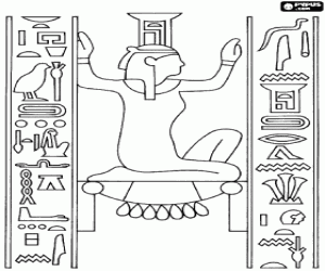 Egyptian stone engraved with the representation of a goddess with inscriptions or hieroglyphics coloring page