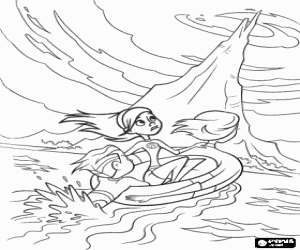 Elastigirl and her children Violet and Dash navigating towards the island of Syndrome to the rescue of her husband and father, Mr. Incredible coloring page