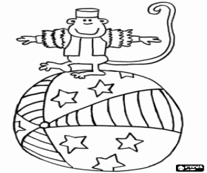 Elegant monkey walking on a colored ball coloring page