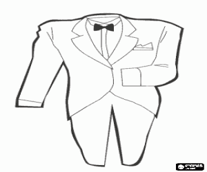 Elegant night suit for a gentleman in bow tie and pocket handkerchief coloring page