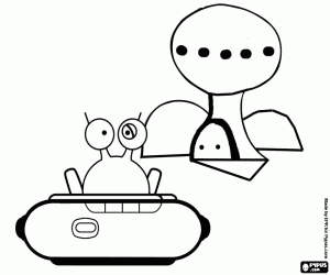 Extraterrestrial in its spaceship getting out of its small intergalactic house  coloring page
