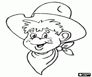 Face of a young cowboy with hat and neckerchief coloring page