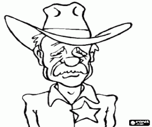 Face of the old sheriff with a cowboy hat and star on his chest coloring page
