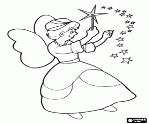 Fairy Godmother casting a spell with her magic wand coloring page