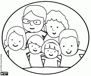 Family portrait with grandparents, parents and grandchildren coloring page
