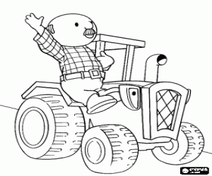 Farmer Pickles with the tractor Travis coloring page