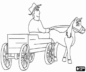 Farmer with a horse drawn carriage coloring page