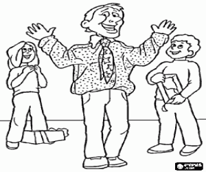 Father very happy with the gift of their children coloring page