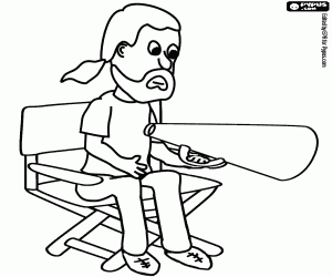 Film director in his chair with a megaphone directing the shooting of his film coloring page