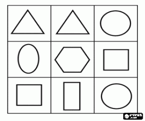 Find a rectangle, an ellipse and a hexagon between the elementary forms coloring page