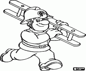 Firefighter running and carrying a ladder coloring page