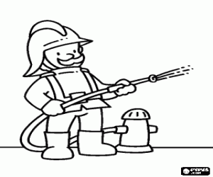 Firefighter with hose connected to a hydrant  coloring page