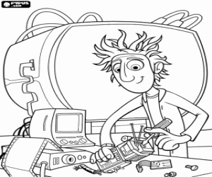 Flint Lockwood, a scientist working on a new invention in his laboratory coloring page