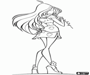 Flora, the fairy of the plants with a flower coloring page