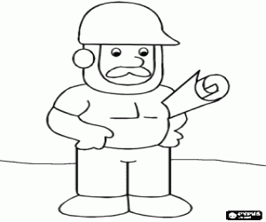 Foreman or person in charge of a construction site with the helmet and a roll of papers under his arm  coloring page