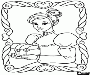 Framed portrait of the princess with a small chest in the hands coloring page