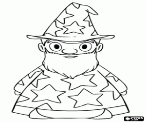Funny magician with his suit of stars coloring page
