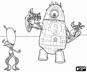Gallaxhar and Robot Probe, the alien invaders coloring page