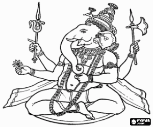 Ganesha, Ganesa or Ganesh, the god of wisdom and literature coloring page